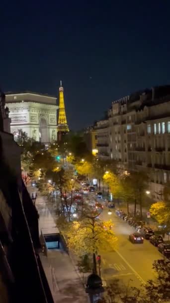Francja Paryż Widok Okna Wieża Eiffla Łuk Triumfalny Jesień Wiosna — Wideo stockowe