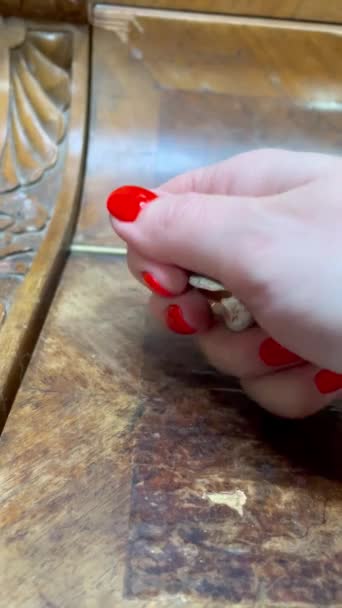 Красный Модный Красивый Лак Ногти Маникюр Пальцы Руки Яркий Весенний — стоковое видео