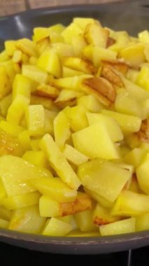 Patates, kızartma, yemek, mutfak, gaz, ateş, ocak, tava, yağ, yağ, lezzetli