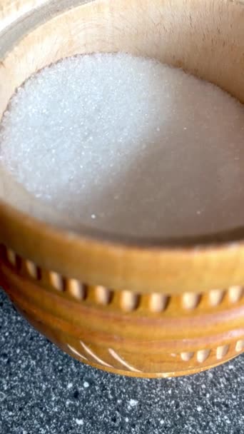 Ζάχαρη Μπολ Ζάχαρη Χέρι Επιβλαβές Χρήσιμο Γλυκό Διαβήτης Κουζίνα Μάγειρας — Αρχείο Βίντεο