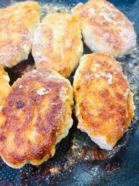 Pirzola, et, tavuk, kızartma, tava, mutfak, yemek, yemek, kalori, soba, gaz, ateş.