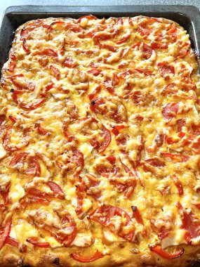 Fırın, pasta, pizza, un, hamur, kalori, yemek, ürün, yemek, lezzetli, iştah açıcı, peynir, domates, biber, evde, mutfak, masa, fırın, fırın