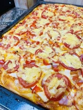 Fırın, pasta, pizza, un, hamur, kalori, yemek, ürün, yemek, lezzetli, iştah açıcı, peynir, domates, biber, evde, mutfak, masa, fırın, fırın