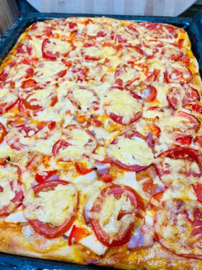 Fırın, pasta, pizza, un, hamur, kalori, yemek, ürün, yemek, lezzetli, iştah açıcı, peynir, domates, biber, evde, mutfak, masa, fırın, fırın