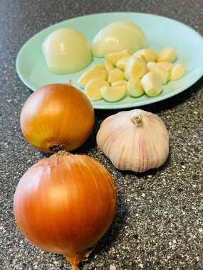 Soğan, sarımsak, sebze, sofra, tabak, mutfak, yemek, organik, vegan, yemek