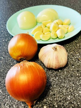 Soğan, sarımsak, sebze, sofra, tabak, mutfak, yemek, organik, vegan, aşçı, koku