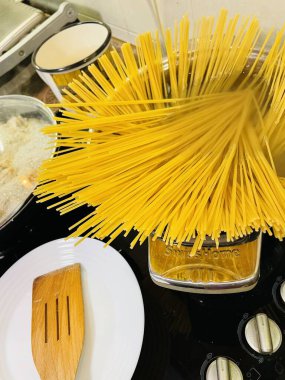 Makarna, spagetti, kaynama, aşçılık, mutfak, soba, yemek, yemek, kaynayan su, tabak, su, kap, un, kullanışlı protein, vitamin, sağlık, vegan