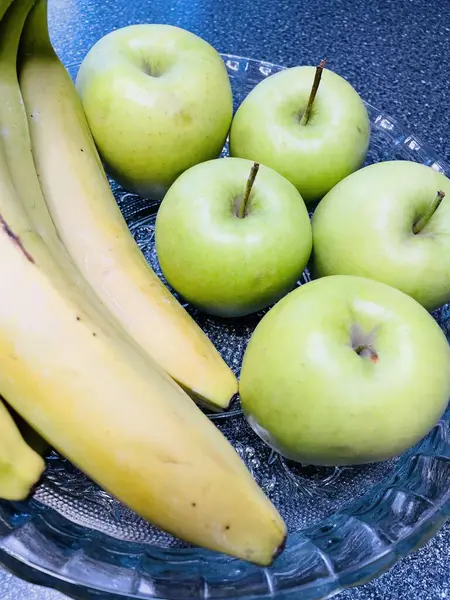 Elma, muz, meyve, vitamin, masa, tabak, mutfak, yemek, yeşil, sarı