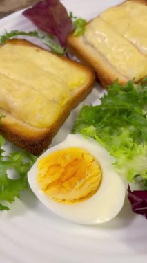Haşlanmış yumurta, yumurta, protein, sarısı, tost, tereyağı, sandviç, fırında peynir, yeşiller, tabak, salata, sağlıklı vitaminler, sağlık, yemek, kahvaltı, öğle yemeği, masa, mutfak, aşçı, aşk, hayat..
