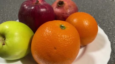 Meyve, meyve, vitamin, avitaminoz, elma, nar, portakal, yemek, sağlık, mutfak, tabak, hayat, insan