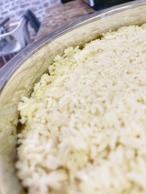 Haşlanmış pirinç, yulaf lapası, tahıl, yemek, yemek, kase, tabak, mutfak, masa, kalori