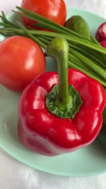 Sebzeler tabakta, vitaminler, bahar, kırmızı, soğan, salatalık, turp, domates, biber, yemek, vegan, organik, vitamin, uzun ömürlü, aşçı, aşk, yaşam.