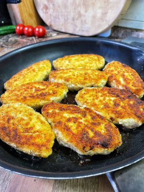 Pirzola, et, kızartma, yemek, tava, yemek, mutfak, yağ