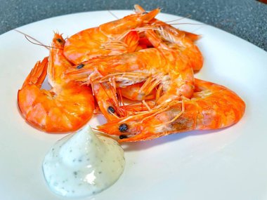 İştah açıcı kral karidesleri, karides, deniz ürünleri.