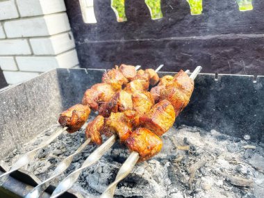 Tavuk budu ve sebzeler ızgarada.