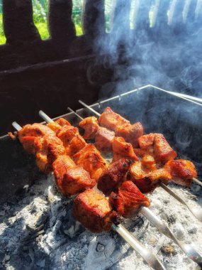 Izgara domuz eti, ızgarada tavuk eti.