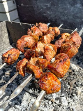 Izgara domuz eti, ızgarada tavuk eti.