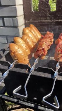 Açık havada ateşte ızgara et, yakın, bbq, barbekü 