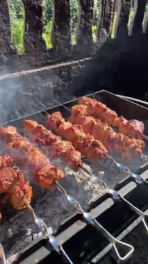 Açık havada ateşte ızgara et, yakın, bbq, barbekü 