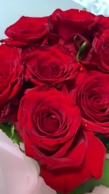 Kırmızı gül buketi yakın, romantik güller, çiçekler, aşkı hissetmek, aşık olmak