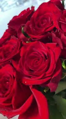 Kırmızı gül buketi yakın, romantik güller, çiçekler, aşkı hissetmek, aşık olmak