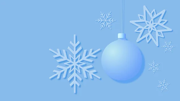 Cartão Natal Mostrando Flocos Neve Uma Bugiganga Árvore Natal Fundo — Fotografia de Stock