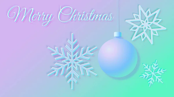 Christmas Card Showing Snowflakes Christmas Tree Bauble Violet Green Background — Stock Photo, Image