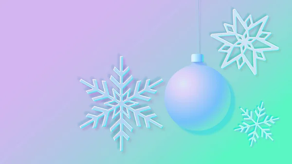 Рождественская Открытка Снежинками Рождественская Безделушка Фиолетово Зеленом Фоне — стоковое фото