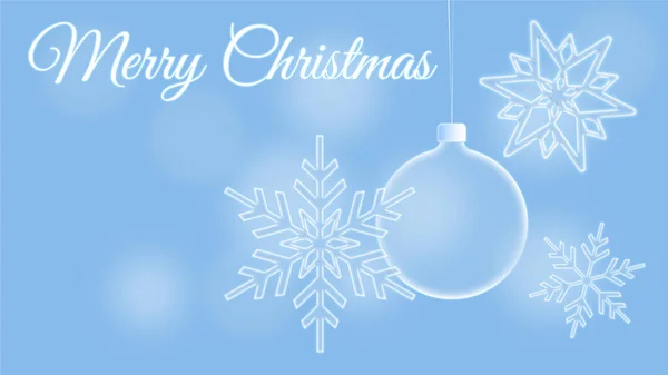 Kar tanelerini gösteren bir Noel kartı ve mavi arka planda mutlu bir Noel kutlaması olan bir Noel ağacı..
