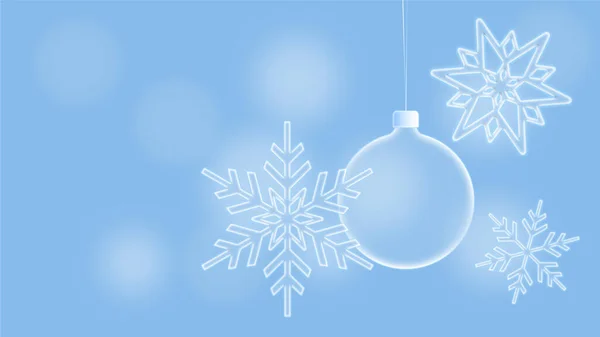 Kerstkaart Met Sneeuwvlokken Een Kerstboom Bauble Een Wazige Achtergrond — Stockfoto