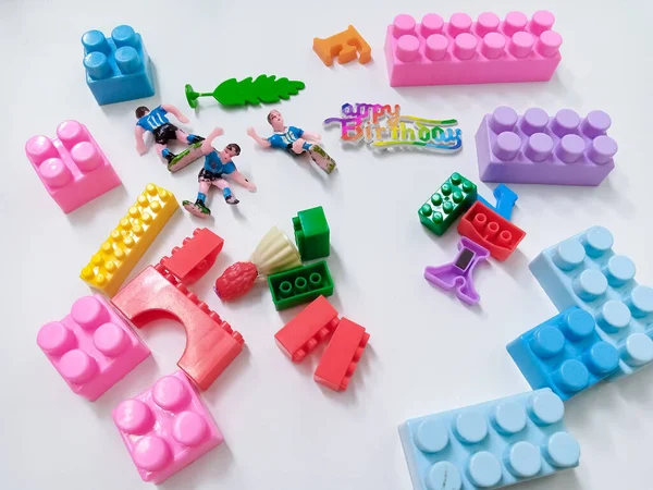 Briques Bloc Plastique Coloré Pour Enfants Cadre Jouets Colorés Pour — Photo