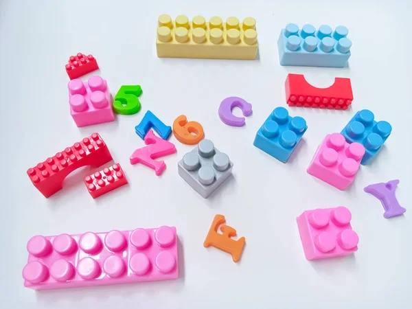 Kid Toys Hintergrund Bunte Klötze Alphabet Spielzeug Und Dinosaurier Spielzeug — Stockfoto