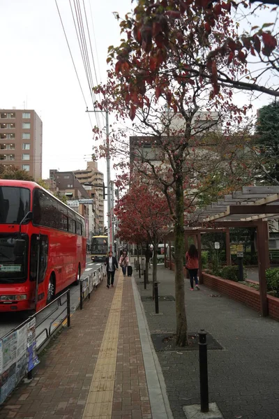 Pontianak 2015 Kasım Otobüs Durağında Kırmızı Çift Katlı Otobüs Durağı — Stok fotoğraf