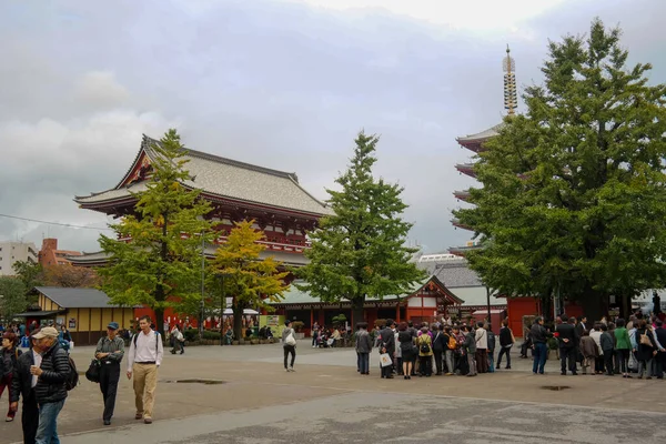 Pontianak 2015 20 Kasım, Asakusa Shinto Tapınağı (kırmızı beş katlı pagoda) Sensoji Tapınağı kompleksi içinde yürüyen kalabalığın görüntüsü