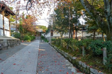 Japonya 2015 Kasım 19, Gion Kyoto 'nun geyşa bölgesi. Kyoto 'nun geleneksel eğlence bölgesi Gion' daki ahşap machiya evleri en çok geiko ve çay evleriyle bilinir..