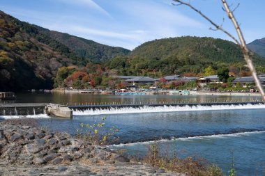 Kyoto 2015 19 Kasım, Togetsukyo Köprüsü yakınlarındaki Katsura Nehri Arashiyama Bölgesi Kyoto