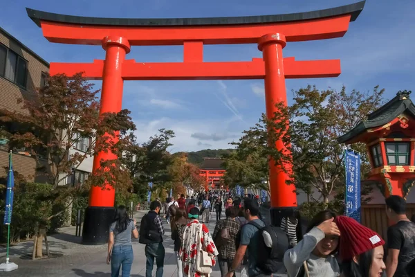 Japão 2015 Nov Portão Torii Gigante Frente Fushimi Inari Taisha — Fotografia de Stock