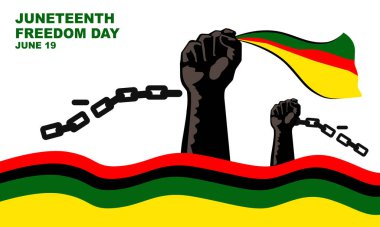 Kırık zincirli Afrika bayrağını tutan bir elin silüeti. Haziran, ABD 'de köleliğin sonu ve Afro-Amerikan özgürlüğünün anısına.