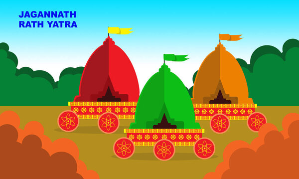 Три куска Нандигосы или колесницы лорда Джаганнатха. Праздник индуизма Ратх Ятра. процессия, несущая статуи Господа Кришны, Валарама и Субхадры в память о РАТЕ ЯТРЫ