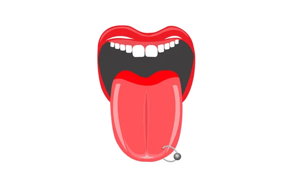 Ağız Dilin Titanyum Gümüşle Delinmiş Hali Delinmiş Dil Halkaları — Stok Vektör
