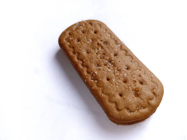 Biscuit Chocolat Avec Sucre Saupoudré Avec Fond Blanc Isolé Espace — Photo