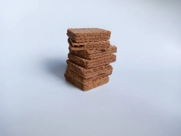 Biscuits Cube Wafer Disposés Vers Haut Avec Fond Blanc Espace — Photo