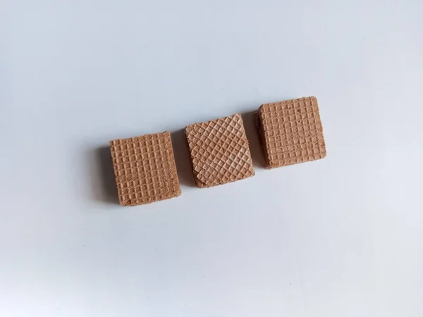 Biscoitos Wafer Cubo Dispostos Com Fundo Branco Espaço Cópia — Fotografia de Stock