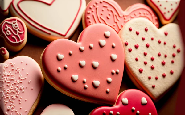 Delicious cute heart shaped cookies, Colorful cookies for valentines day, 14 february