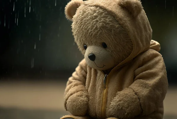 Cute bear wears hoodie, Sad alone bear, Beautiful toy bear gift for valentines day, 14 february