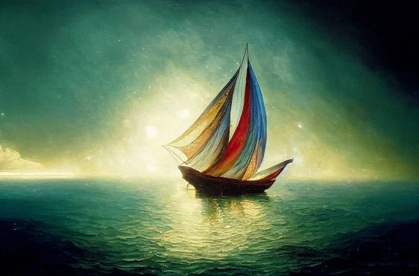 Cute colorful ship oil painting 3d illustrated