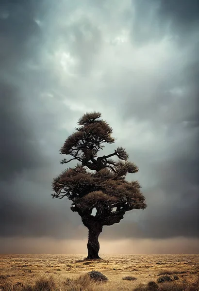 Tree at cloudy weather 3d illustrated