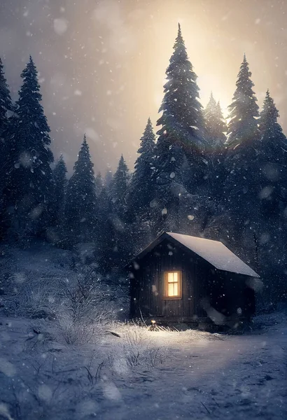 Horizontal shot of a house at winter 3d illustrated