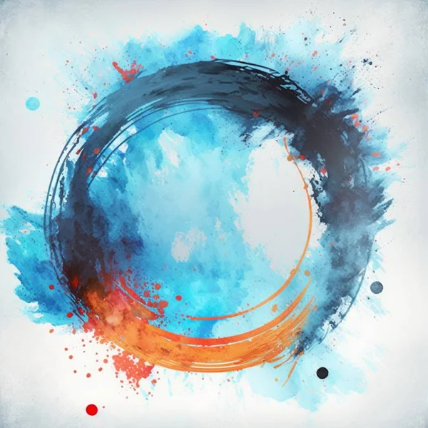 Horizontal shot of colorful ouroboros design, red-blue circle logo design 3d illustrated