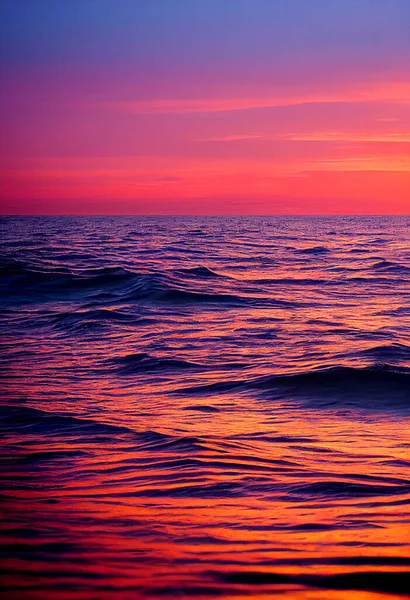 Horizontal shot of calm peaceful ocean at sunrise 3d illustrated